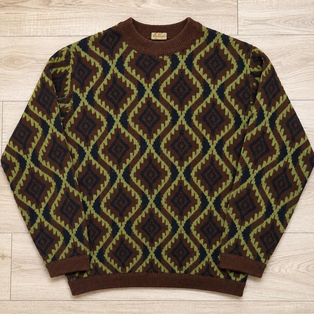 Vintage 70s Vanson Orlon Geometric Diamond Grandpa Sweater